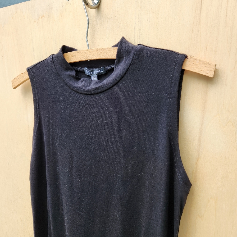 NWT Eileen Fisher Black Stretch Jersey Knit Mock Neck Dress - Size XXS - Picture 4 of 12